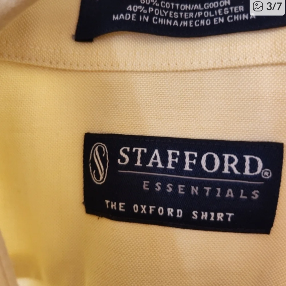 Stafford Classic Fit Soft Yellow Men's Button Down Shirt Short Sleeve 16.6 Neck - Picture 3 of 5